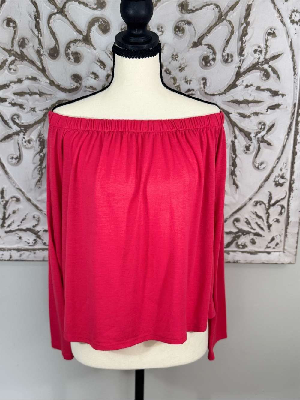 Hot Pink Off Shoulder Top Women’s Medium Long Sleeve Blouse Stretchy Casual